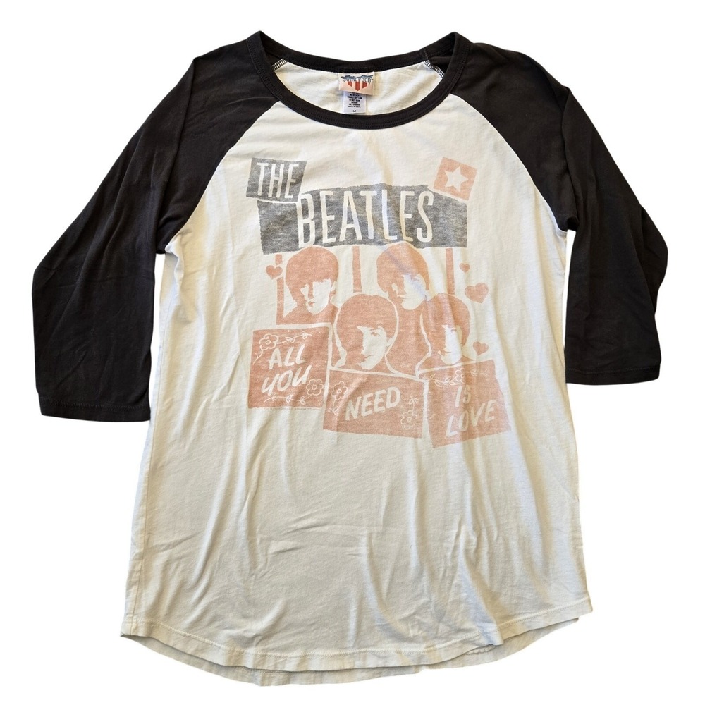 Junk Food The Beatles Raglan Baseball Tee 2012 Distressed Band Shirt Medium USA